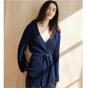 Jenni Kayne Navy Fisherman Wrap Belted Quiet Luxury Oversized Cardigan Small